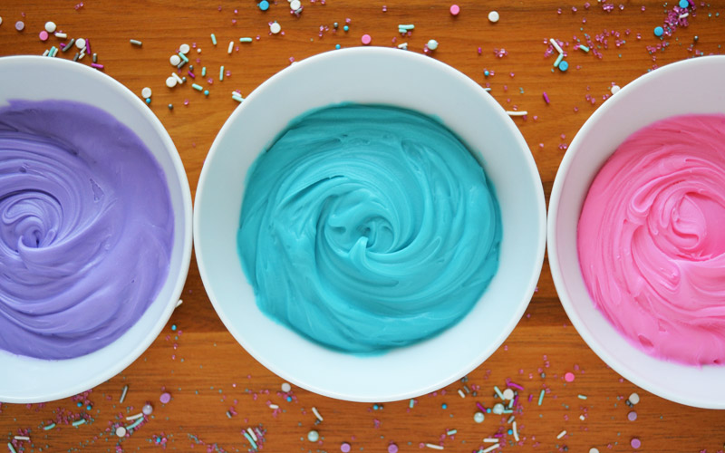 bowls of coloured icing