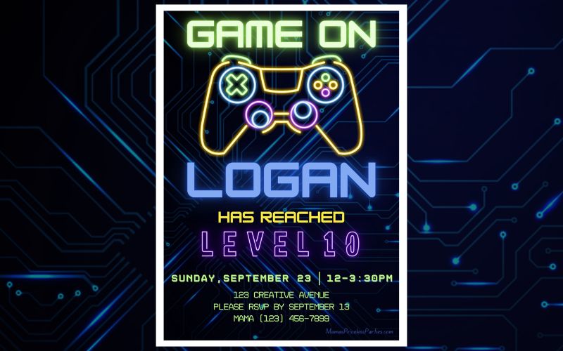 Gaming Birthday Party Invitation Feature